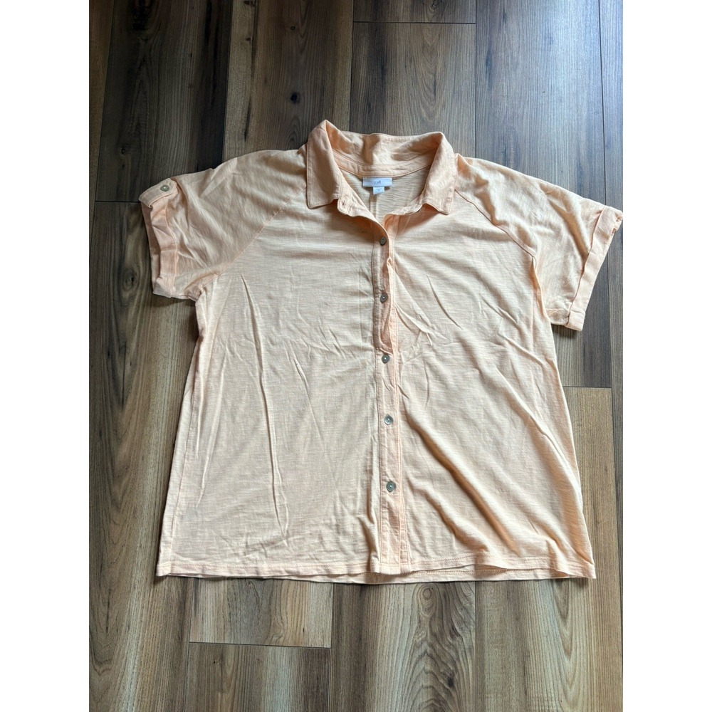 J Jill Cotton Shirt Soft Stretch Women's Medium Peach Button Up Beach Casual